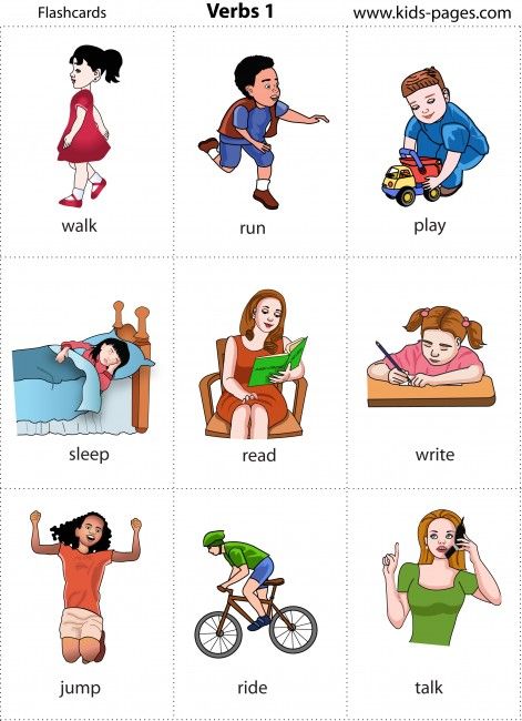 Printable flashcards: Verbs, adjectives, occupations, emotions, colors, and nouns sorted by category!! Oppgaver For Barn, Verbs For Kids, Kertas Kerja Prasekolah, English Worksheet, Learning English For Kids, English Worksheets For Kids, Flashcards For Kids, Action Verbs, Kids English