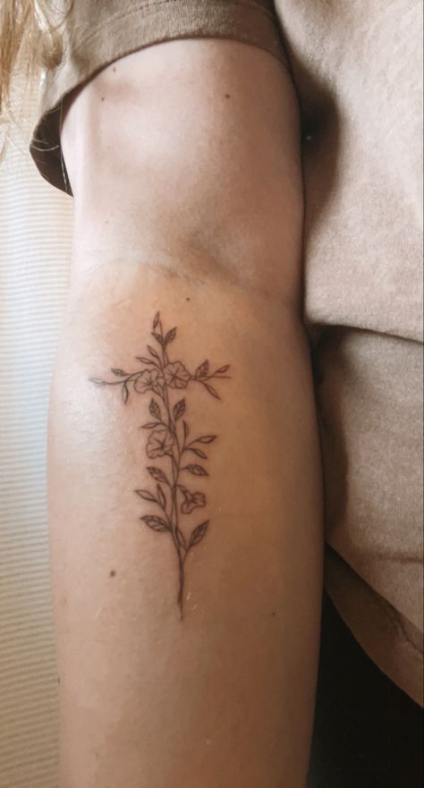 Cross With Morning Glory Tattoo, Morning Glory Finger Tattoo, For His Glory Tattoo, Rose And Morning Glory Tattoo, Three Birds Tattoo, Aster Tattoo, Morning Glory Tattoo, Glory Tattoo, One Line Tattoo