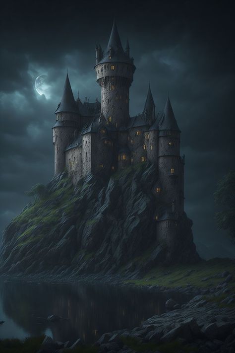 Spooky Castle Illustration, Gothic Castle Aesthetic, Evil Castle, Haunted House Pictures, Castle On A Hill, Witch Castle, Spooky Castle, Vampire House, Vampire Castle