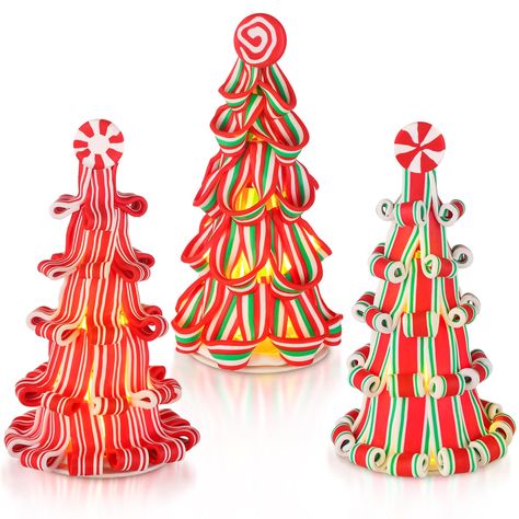 PRICES MAY VARY. Package Includes: you will get 3 pieces lighted candy canes decor (battery not included), you can combine these ornaments together, rich quantity can meet your daily decoration needs; These creative and distinct styles provide color, texture, and depth to any area in your home, full of Christmas flavors Size and Material: the candy canes decor measures about 7 inches/ 18 cm in height, proper for you to use and decorate, please check the size before ordering; The candy canes deco House Centerpieces, Eclectic Christmas Decor, Clay Ribbon, Decor For Table, Candy Decor, Candy Cane Crafts, Canes Decor, Candy Cane Decorations, Candy Tree