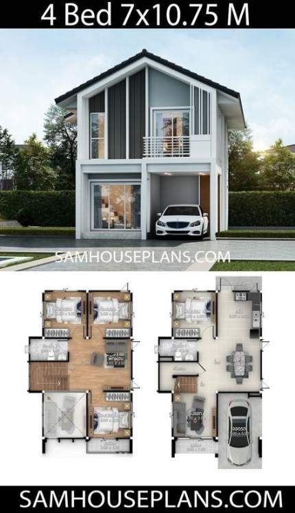 Rumah Moden, Two Story House Design, Pelan Rumah, 2 Storey House Design, Two Story House, 4 Bedroom House Plans, Simple House Design, House Plan Gallery, Sims House Plans