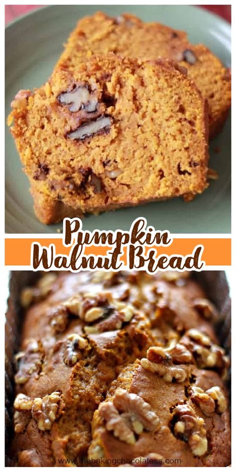 Pumpkin Walnut Bread, Walnut Bread Recipe, Peanut Butter Oatmeal Bars, Pumpkin Bread Easy, Moist Pumpkin Bread, Walnut Recipes, Walnut Bread, Pumpkin Recipes Dessert, Pumpkin Bread Recipe