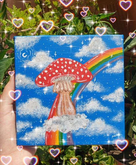 Fairycore painting Aestethic Art Paint, Paintings Fairycore, Fairycore Painting Easy, Aestethic Paintings Ideas, Painted Box Ideas Aesthetic, Fairycore Painting, Mushroom Painting Ideas, Fairycore Art, Aesthetic Fairycore