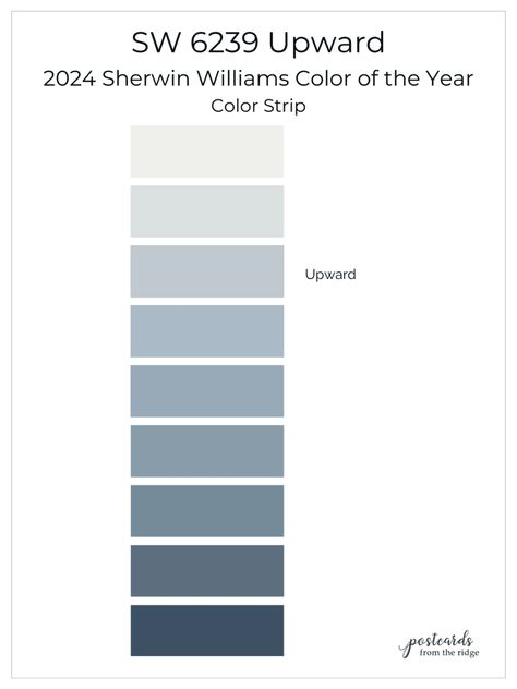 2024 Sherwin Williams Color of the Year Upward SW 6239 - Postcards from the Ridge Sw Upward Paint, Sherwin Williams Upward, Sw Upward, Germany Apartment, Interior Door Color, Sherwin Williams Blue, Greige Paint Colors, Trending Paint Colors, Boho Style Bedroom