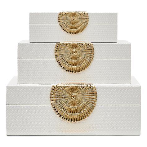 PRICES MAY VARY. Faux Leather Decorative Boxes Set of 3 Stackable Durable Cute & Aesthetic Perfect for Home Decor Elevate your home decor with our faux leather decorative boxes. This set of 3 decorative boxes combines the timeless charm of leather with modern design, creating an exquisite and sophisticated storage solution for your precious accessories. These decorative boxes can be stacked or placed individually on shelves or coffee tables. No matter where you place them, our boxes will elevate Decor For Tables In Living Room, White And Gold Office Decor, White And Gold Room Decor, Cute Cubicle Decor, Storage Box Aesthetic, Antique Trinkets, Cute Cubicle, Organizer Aesthetic, Sophisticated Storage