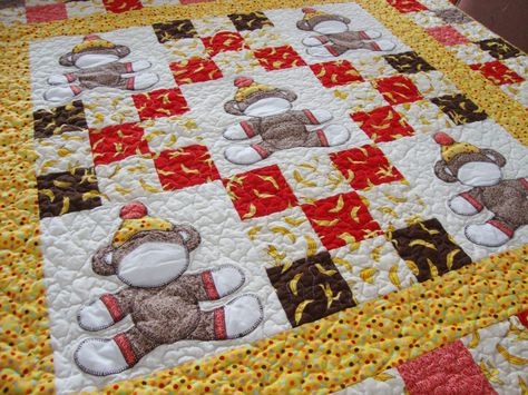 Free Monkey Applique Quilt Patterns | ... show and tell: Sock Monkey baby quilt | Quilt Addicts Anonymous Monkey Quilt, Crib Quilt Pattern, Sock Monkey Baby, Kids Quilts, Winter Projects, Monkey Baby, Baby Quilt Patterns, Childrens Quilts, Quilt Art