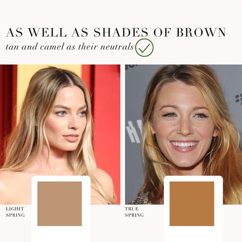 Light Spring VS True Spring comparison 🤍 . #coloranalysis #colouranalysis #lightspring #truespring #warmspring #margotrobbie #blakelively #coloranalyst Light Spring Vs Warm Spring, Spring Vs Summer Color Analysis, Light Spring Vs Light Summer, Warm Spring Celebrities, True Spring Outfits, Light Spring Outfits, True Spring Color Palette, Light Spring Color Palette, True Spring Colors