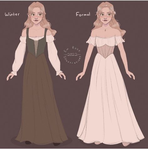 The Middle Ages Dress, Medieval Dress Sketch, Drawing Medieval Clothes, Simple Midevil Dress, Medival Dresses Drawing, Midevil Dress Drawing Reference, Midevil Dress Aesthetics, Casual Medieval Outfits Female, Midevil Times Outfits