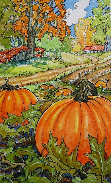 October Bounty 2 | by cottagelover1953 ศิลปะ Sugar Skull, Pumpkin Moon, Cottage Painting, Storybook Art, Art Fantaisiste, Storybook Cottage, Cute Cottage, Rug Hooking Patterns, Canvas Painting Ideas