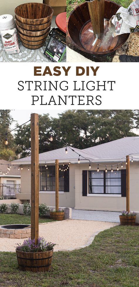 DIY String Light Planters - Jenna Sue Design Blog String Light Planters, Light Planters, Boho Deck, Design Per Patio, Wedding Outside, Diy String Lights, Jardim Diy, Pool Small, Jenna Sue