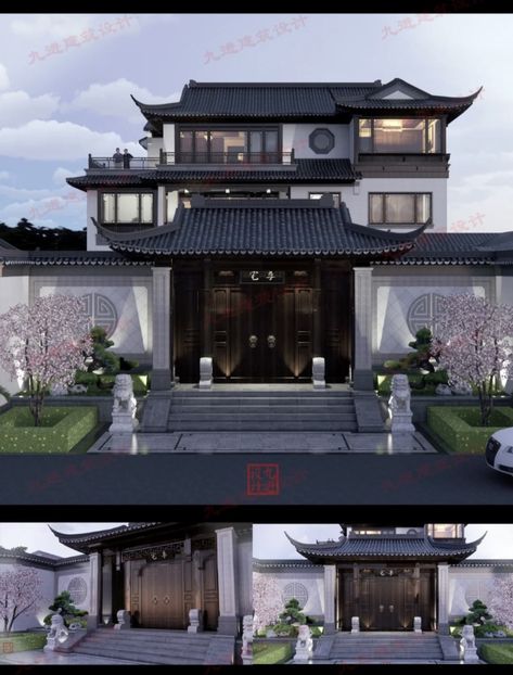 Japanese Mansion Modern Exterior, Fancy Japanese House, Japanese Mansion Modern Interior, Mansions In Japan, Expensive Japanese House, Rich Japanese House Modern, Modern Chinese House Design, Japanese Home Design Exterior, Japan Luxury House