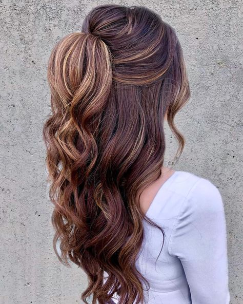 Wedding Half Up Half Down Wavy Hair Straight Hair Updo, Bridemaids Hairstyles, Braided Half Updo, Guest Hair, Bridesmaid Hair Makeup, Braided Half Up, Wedding Guest Hairstyles, Long Hair Updo, Half Up Half Down Hair