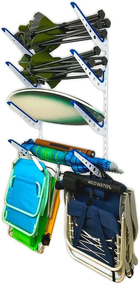 Beach Gear Storage, Camp Chair Storage, Beach Chair And Umbrella, Surfboard Wall Rack, Garage Organization Systems, Garage Wall Storage, Newage Products, Garage Storage Racks, Shed Organization