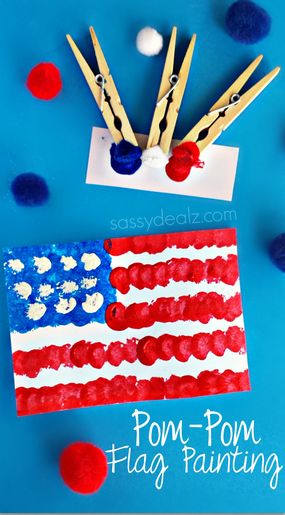 Pom-Pom American Flag Painting Craft for Kids - Fun and easy for a 4th of July craft or Memorial Day art project! | CraftyMorning.com July Senior Activities, Resident Activities, February Preschool, Sailboat Craft, Painting Crafts For Kids, American Flag Painting, Kids Painting Crafts, Flag Crafts, Flag Painting