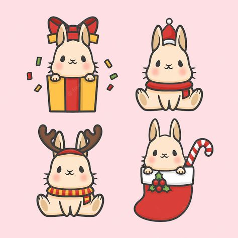 Christmas Rabbit Decoration, Arte Hippy, Smile Illustration, Christmas Cartoon Characters, Christmas Bunny, Bunny Drawing, Merry Christmas Banner, Kawaii Christmas, Illustration Noel