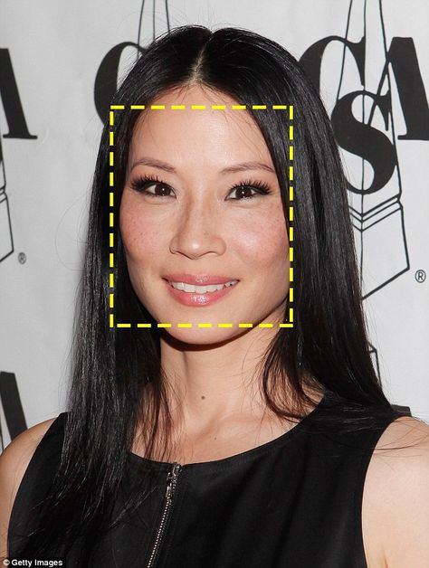 American actress Lucy Liu, 46, has a rectangle face shape, which is squared off at the forehead and chin Rectangle Face Shape, Rectangle Face, Lucy Liu, She Likes, Face Shape, Diamond Shape, Face Claims, American Actress, Face Shapes