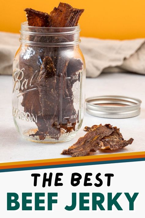 Learn how to make homemade beef jerky in a dehydrator with this super easy recipe! Simple ingredients give this jerky a slightly spicy, super savory flavor that will keep you coming back for more! Perfect for hiking snacks and camping trips. Original Beef Jerky Recipe, Top Round Beef Jerky, Homemade Beef Jerky In The Oven, Jerky Dehydrator Recipes, How To Make Jerky In A Dehydrator, Spicy Beef Jerky Recipe Dehydrator, Best Beef Jerky Recipe Dehydrator, Easy Beef Jerky Recipe Dehydrator, Beef Jerkey Recipes Dehydrator