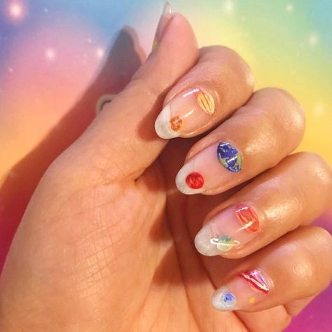 Solar System Nail Art, Solar System Nails, Saturn Nails, Outer Space Nails, Space Nail Designs, Space Nail Art, Nail Vibes, Olive June, Planet Nails