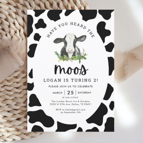 Have You Heard The Moos Cow Boy 2nd Birthday Invitation - Birthday Invitation Have You Heard The Moos Invite, Cow Two Birthday, Two Year Old Cow Birthday Party, Cow 2nd Birthday Party Boy, 2nd Birthday Farm Theme Boy, Farm 2nd Birthday Party Boy, 2nd Birthday Ideas For Boys, 2nd Birthday Party Themes Boy, Cow First Birthday Boys