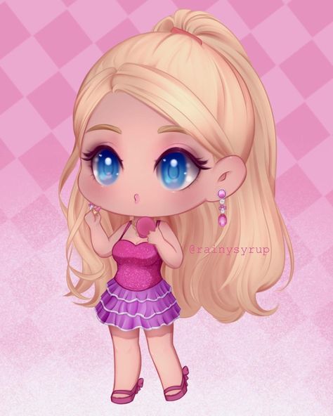 Anime Barbie Art, Barbie Fan Art, Pink Girly Makeup, Cartoon Barbie, Chibi Art Style, Barbie Fanart, Life In The Dreamhouse, Cute Barbie, Outfit Barbie