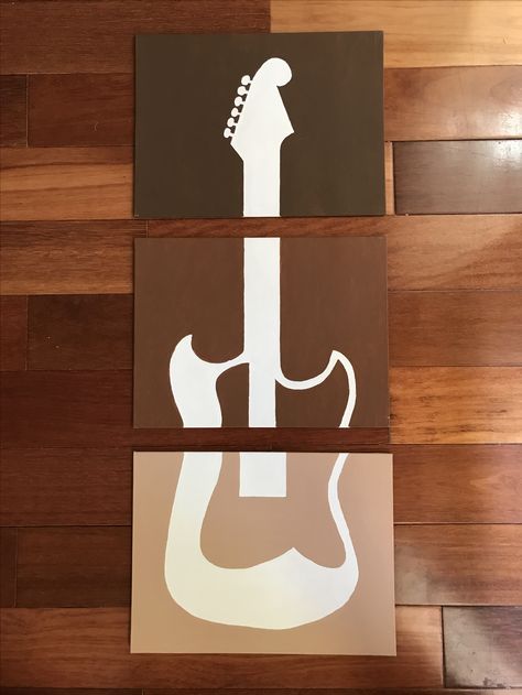 3 piece acrylic painting of guitar in 9”x12” canvas boards Painting Of Guitar, Music Acrylic Painting, 3 Piece Acrylic Painting, Guitar Painting On Canvas, Music Painting Canvas, Guitar Art Painting, Guitar Drawing, Whale Wall Art, Guitar Wall Art