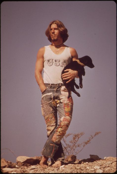 Hitchhiker with His Dog "Tripper" on U.S. 66, May 1972 | Flickr 70s Photos, Bad Fashion, The Seventies, Leisure Suit, Disco Dance, National Archives, Colorado River, Gloria Vanderbilt, Style Change