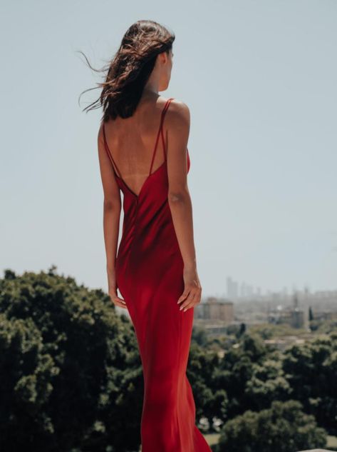 Satin Open Back Dress, Backless Red Dress, Satin Spaghetti Strap Dress, Galia Lahav Bridal, Red Backless Dress, Australian Brides, Pink And Red Dress, Olive Wedding, Red Slip Dress