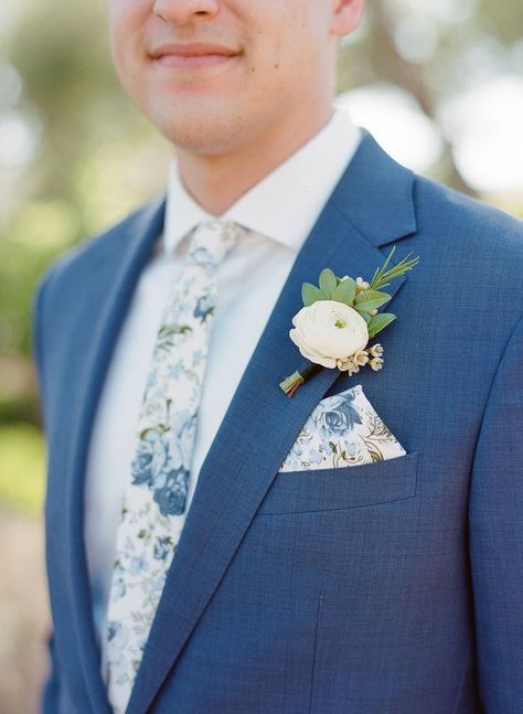 Blue Suit With Pocket Square, Navy Blue Groomsmen Suits Floral Tie, Navy Blue Groom Suit Floral Tie, Navy Blue Suit With Floral Tie, Blue Suit Floral Tie Wedding, Wedding Suits Groom Floral Tie, Blue Floral Groomsmen, Dusty Blue Suit Wedding, Navy Suit Dusty Blue Tie