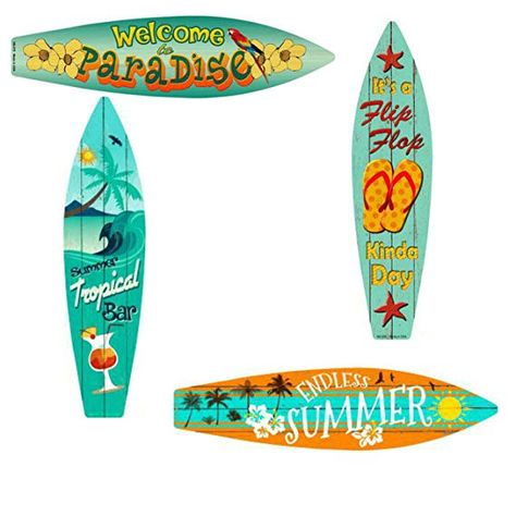 Amazon.com: Bundle: Home Decor Metal Surfboard Beach Signs - Welcome To Paradise Sign, Endless Summer Sign, Tropical Bar Sign and Flip Flop Sign: Gateway Tropical Bar, Best Surfboards, Flip Flop Sign, Wood Surfboard, Beachfront Decor, Surfboard Decor, Welcome To Paradise, Tiki Bar Decor, Home Decor Metal