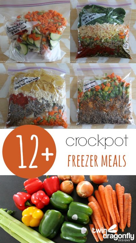 Freeze Meals, Crockpot Freezer Meals, Freezing Food, Freezer Food, Ready Meals, Slow Cooker Freezer Meals, Freezer Recipes, Freezable Meals, Vegetarian Crockpot Recipes