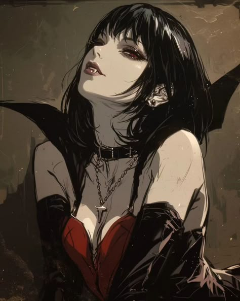 Vampire Girl Animes, Vampire Cartoon Character, Vampire Icon Aesthetic, Vampire Girl Pfp, Cute Vampire Aesthetic, Vampire Lady Art, Dark Vampire Art, Vampire Oc Female Art, Vampire Bite Art