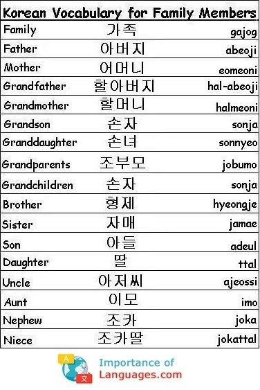 Korean Words for Family Learn Basic Korean Language, Family Korean, Taal Posters, Language Poster, अंग्रेजी व्याकरण, Learning Korean Grammar, Learn Basic Korean, Korean Letters, Bahasa China