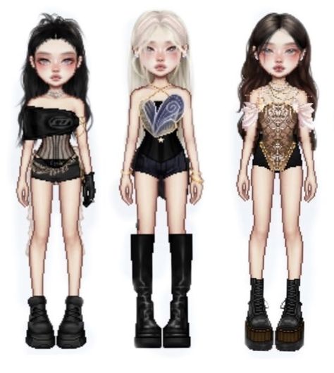 Trio Outfits Kpop, Trio Stage Outfits, Kpop Everskies, Casual Elegant Style, Imvu Outfits Ideas Cute, Fashion Gal, Angel Outfit, Preformance Outfits, Model Looks