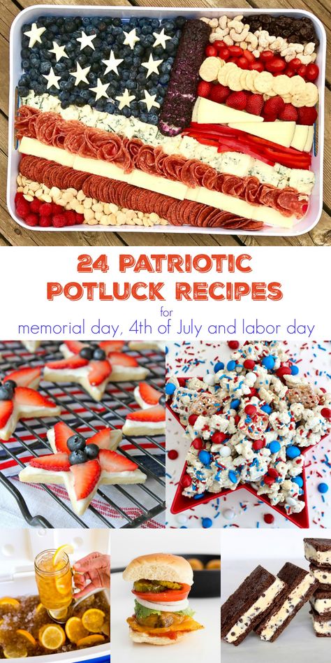 Patriotic Potluck RoundUp! Celebrate Memorial Day, 4th of July and Labor Day with these patriotic and party perfect recipes that everyone will love! #memorialday #4thofjuly #laborday #independanceday #summer Honey Corn Muffins, Grilled Cheese Hot Dog, Fresh Cherry Pie, Homemade Ice Cream Sandwiches, Memorial Day Foods, Easy Homemade Salsa, Delicious Cornbread, Patriotic Food, Patriotic Desserts