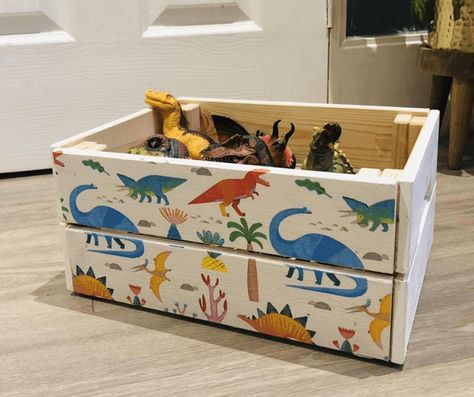 Bedroom Toy Storage, Painted Toy Chest, Toddler Boy Room Decor, Dinosaur Bedroom, Baby Playroom, Wooden Toy Boxes, Dinosaur Room, Childs Bedroom, Coastal Boho