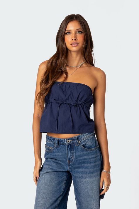 Reva Strapless Top Blue Tube Top, Fall School, Wardrobe Edit, Next Clothes, Strapless Tops, School Fits, Fit Inspo, Cotton Top, Cute Tops