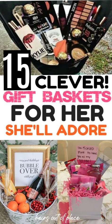 15 cute gift baskets for women whether it be a DIY gift for friends, Mother's Day, a birthday gift, or housewarming gift. There's ideas for a spa basket, coffee basket, wine basket, and more! Gift Baskets For Her, Gift Basket Ideas For Women, Coffee Basket, Creative Gift Baskets, Homemade Gift Baskets, Gift Baskets For Him, Boyfriend Gift Basket, Best Gift Baskets, Kids Gift Baskets