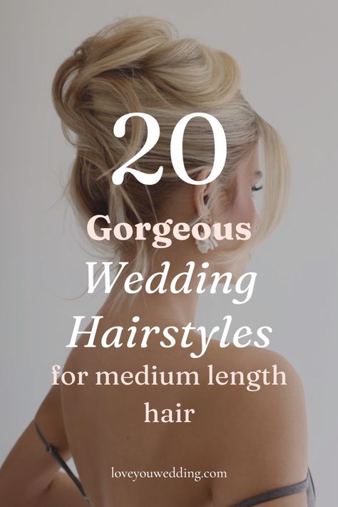 Looking for your dream wedding hairstyle for medium length hair? Whether you’re looking for mid length bride hairstyles that are down, half up half down, updo, or with veils, we have the perfect bridal hairstyles for medium length. From curly, wavy, straight, and shoulder length bridal hair, we have the best medium length wedding hair for brides. Wedding Hair Styles For Strapless Dress, Older Bride Hair Over 50, Wedding Hairstyles For Fine Hair Half Up, Bridal Hair For Shoulder Length Hair, Side Hairstyles Wedding Medium Length, Bride Hairstyles Half Up Half Down Medium Length, Half Up Half Down Wedding Hair Short Shoulder Length, Shoulder Length Updo Hairstyles, Bridal Hair Shoulder Length