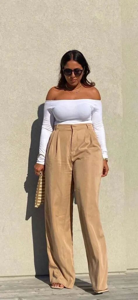 How To Style Pallazo Pants, Pallazo Outfit Palazzo, Pallazo Outfit, Wedding Pants Outfit, Palazzo Pants Outfit Casual, Outfit Palazzo, Tops For Palazzo Pants, Tailored Pants Outfit, Palazzo Outfit