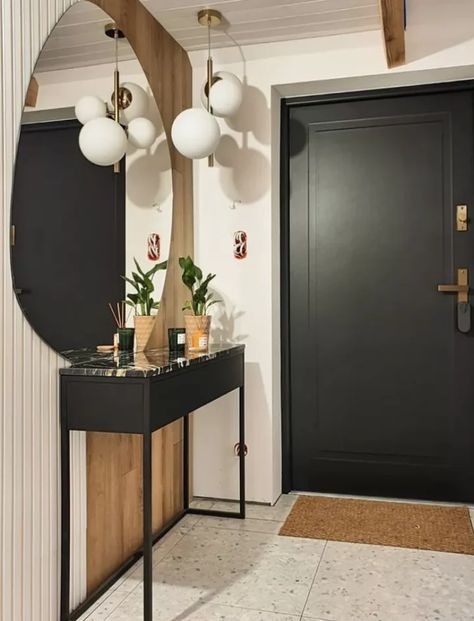 Modern Entryway Ideas, Mid Century Modern Entryway, Mid Century Entryway, Entryway Inspo, Best Bathroom Flooring, Apartment Entryway, Modern Entry, Loft Interior, Tiny House Loft