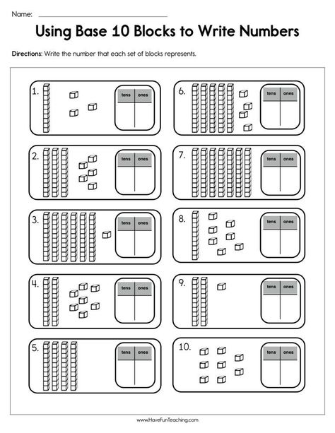 Base 10 Activities, Base 10 Blocks Printable Free, Counting By Tens Worksheet, Base 10 Block Activities, Backyard School, Blocks Activities, Base Ten Activities, Place Value Blocks, Multiplication Worksheet