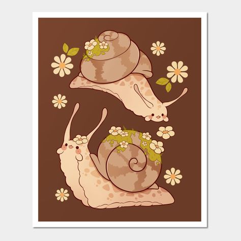 Cute snails with lots of flowers -- Choose from our vast selection of art prints and posters to match with your desired size to make the perfect print or poster. Pick your favorite: Movies, TV Shows, Art, and so much more! Available in mini, small, medium, large, and extra-large depending on the design. For men, women, and children. Perfect for decoration. Snail Painting, Snail Tattoo, Cute Snail, Pots Diy, Snail Art, Art Plan, Painted Pots Diy, Puzzle Art, Flowers Wall