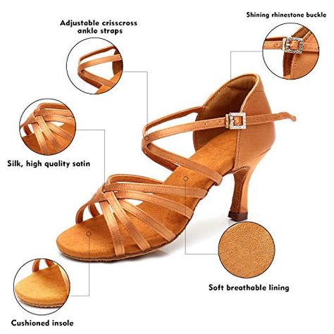 RoseMoli Women's Latin Dance Shoes Satin Professional Ballroom Salsa Practice Performance Dance Shoes Tan-2.8 8 Inch Heels, Ballroom Dance Outfits, Bridal Shoes Wedges, Salsa Lessons, Salsa Dance Shoes, Salsa Dance, Ballroom Dance Latin, Ballroom Dance Shoes, Latin Dance Shoes