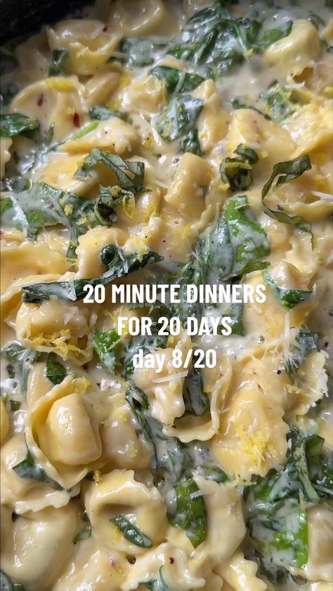 Tortellini w/ Spinach in a Lemon Cream Sauce🍋 this dish is just so ea... | TikTok Tortellini With Spinach And Lemon Cream Sauce, Lemon Spinach Tortellini, Creamy Lemon Tortellini, Creamed Spinach Tortellini, Lemon Tortellini, Boursin Spinach, Sammy Montgoms, Orzo Bake, Boursin Pasta