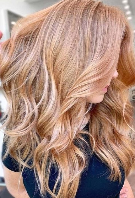 Fall Rose Gold Hair Blonde, Light Blonde With Strawberry Highlights, Cool Tones Strawberry Blonde, Honey Blonde Balayage Brunettes Caramel Highlights Fall Hair, Rose Gold Hair Cool Skin Tone, Copper Hair Level 7, Rayna James Hair, Copper Blonde Color Melt, Light Red Hair Ideas