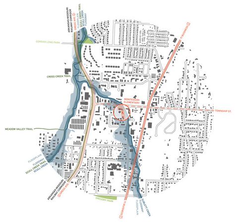 Marlon Blackwell, Site Analysis Architecture, Architecture Site Plan, Urban Design Diagram, Urban Analysis, Urban Design Graphics, Montessori Elementary, Architecture Mapping, Urban Design Concept