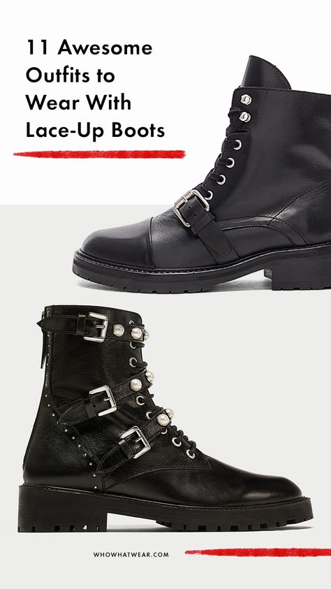 Lace Up Boots Flat, Styling Lace Up Boots, Black Laceup Boot Outfits, What To Wear With Combat Boots Outfits, Laceup Bootie Outfit, Black Lace Up Booties Outfit, How To Wear Lace Up Boots, How To Wear Lace Up Boots With Jeans, Lace Up Boots Outfit How To Wear