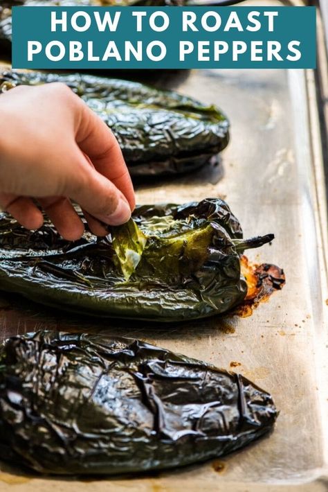 Learn how to make roasted poblano peppers in an oven or over an open flame for use in many delicious recipes! Ready in 15 minutes or less! Poblano Pepper Recipes, Poblano Pepper, Roasted Poblano Peppers, Roasted Poblano, Pepper Recipes, Poblano Peppers, Green Peppers, Peppers, Oven