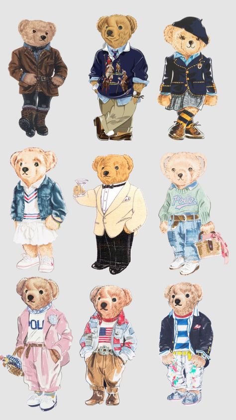 Polo Bear Ralph Lauren, Look Wallpaper, Bear Outfits, Polo Bear, Arte Inspo, Bear Wallpaper, Teddy Bears, Wall Collage, Pretty Wallpapers