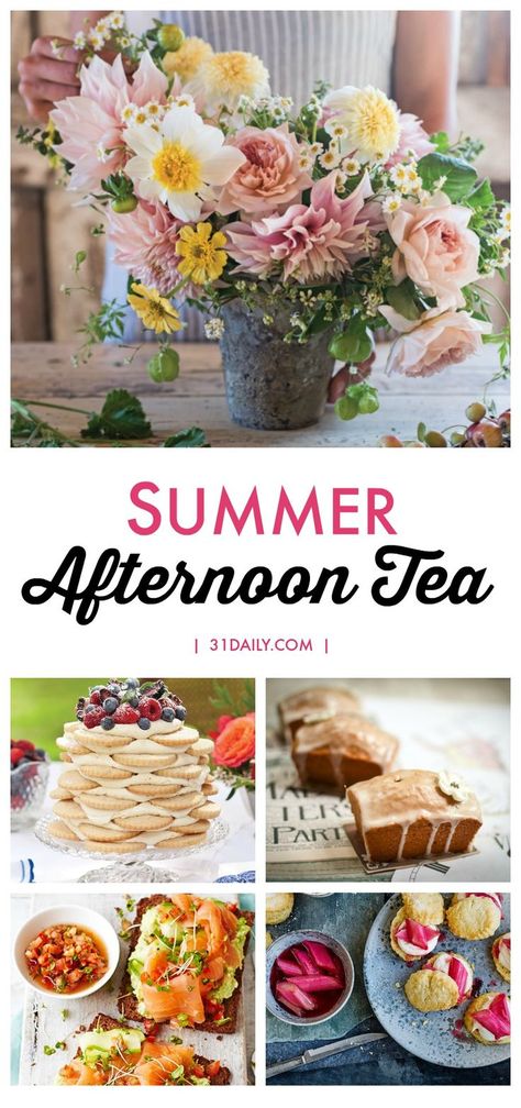 A Summer Tea should be delicious with summer flavors, beautiful with summer florals, and very doable. In fact, it should be so easy that anyone could you host a Summer Afternoon Tea. See recipes, floral ideas, inspirations and more. An Easy Summer Afternoon Tea Anyone Can Host | 31Daily.com #afternoontea #summer #summerentertaining #outdoordining #31Daily French Afternoon Tea Ideas, Tea Setting Ideas, Summer Afternoon Tea Ideas, Iced Tea Party Ideas, Cottage Core Valentines Day, Tea Party Drink Ideas, Summer Tea Party Food, Summer Tea Party Ideas, Summer Hosting Ideas